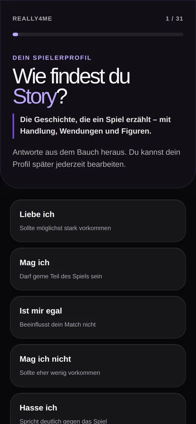 Fragebogen in Really4Me: Wie findest du Story?